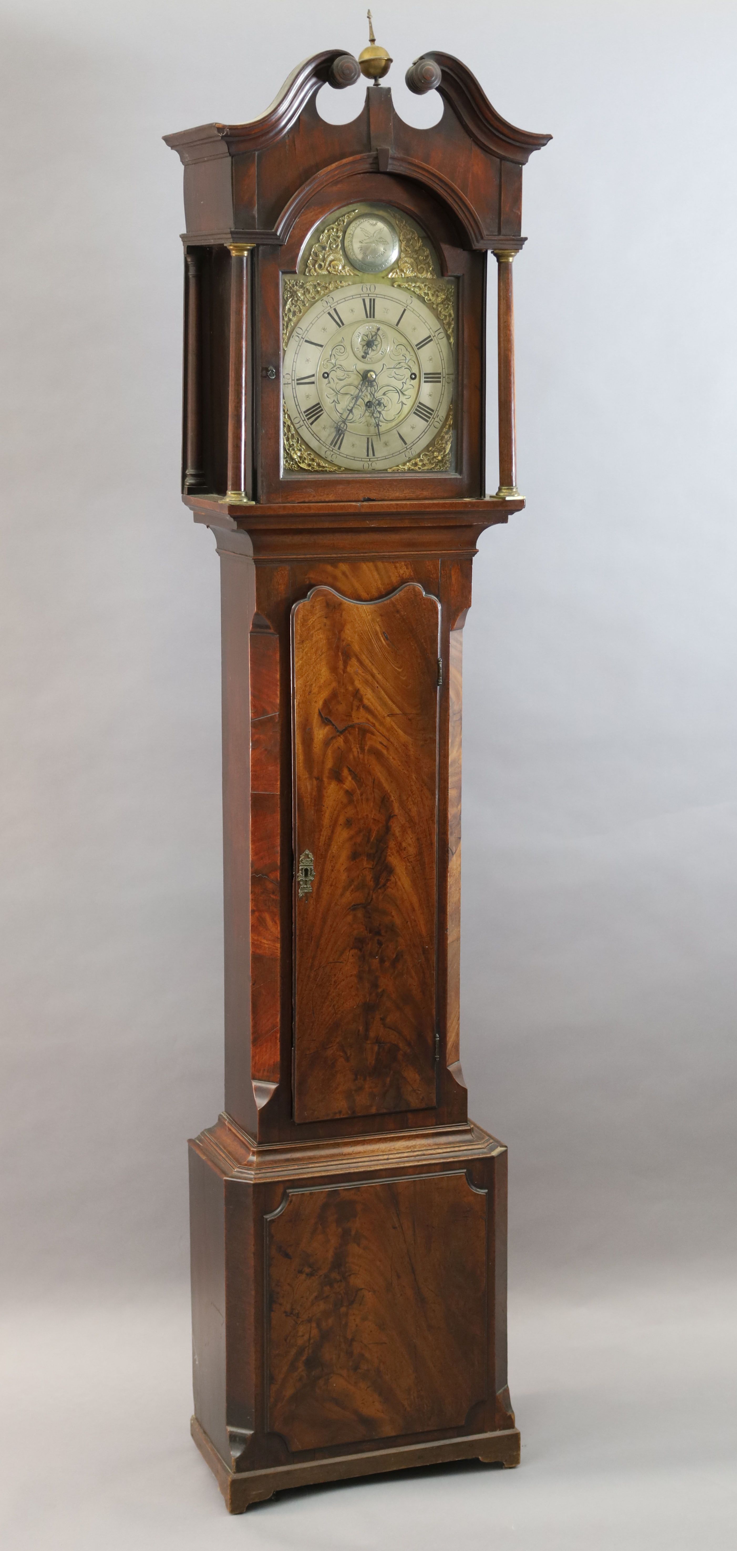 A George III mahogany eight day chiming longcase clock, H.7ft 9in.